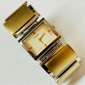 Fossil F2  Women's Two Tone Asymmetrical Bracelet Watch Silver Gold ES-1866